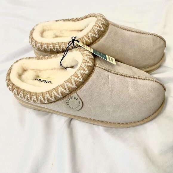 NWT Fireside by Dearfoams Greta Genuine Shearling Clog With Taping US 10 - Picture 3 of 8